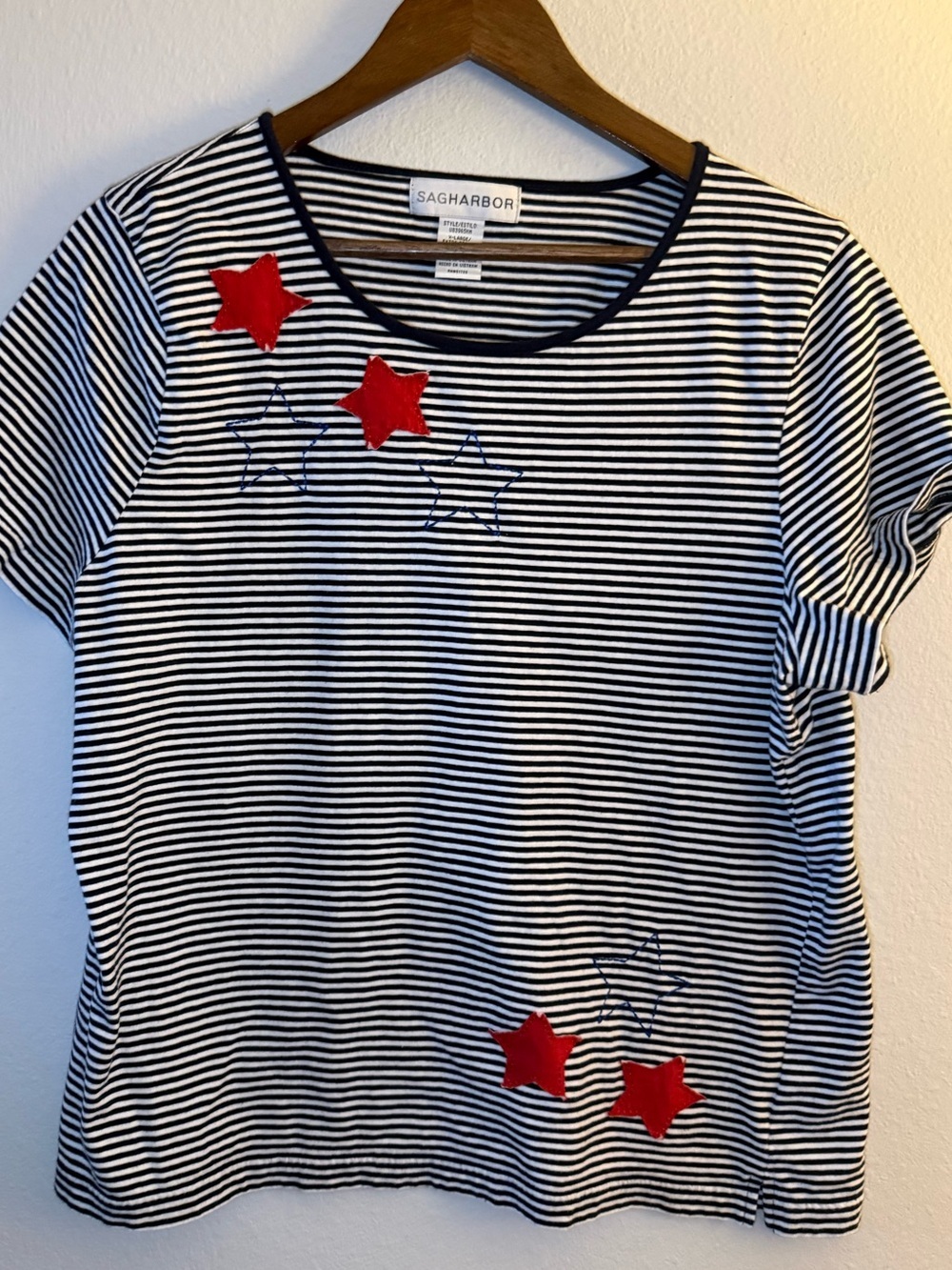 Sag Harbor Navy, White & Red Striped Tee with Star Detail